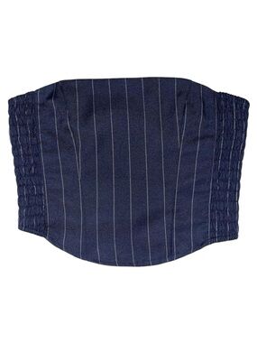 Divided HM Navy Corset Tube Crop Top Size XS Smocked Sides White Pin Stripes
